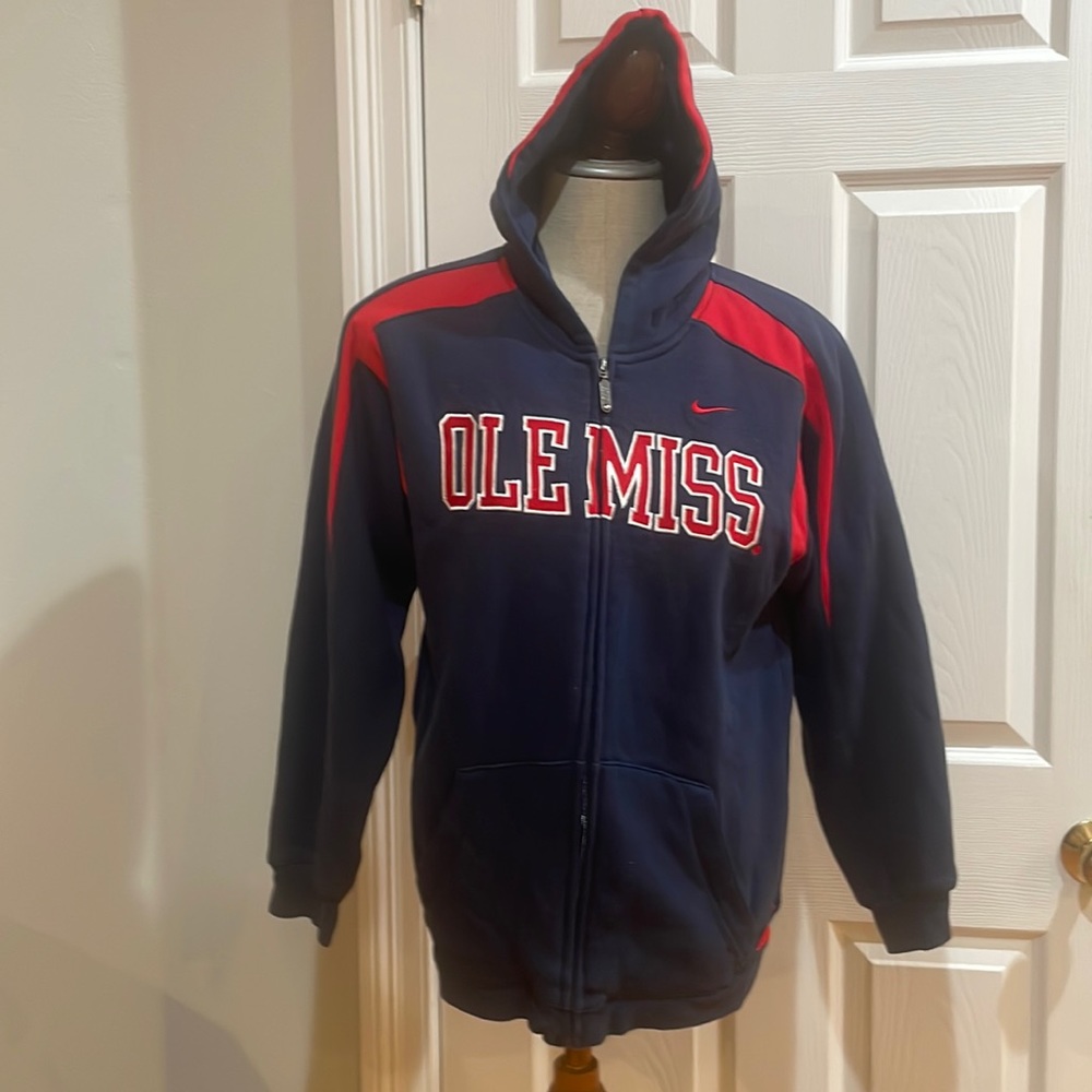 Nike Ole Miss spell out hoodie jacket sweatshirt kangaroo pockets full Zipper M